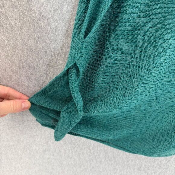 Eileen Fisher Womens Large Wool Knit Short Sleeve Sweater Top Green Drape FLAWED - Picture 6 of 13